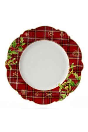Fehér-piros karácsonyi kockás sekély tányér 25 cm