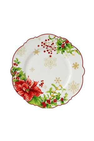 Fehér desszertes tányér karácsonyi dísszel 20cm