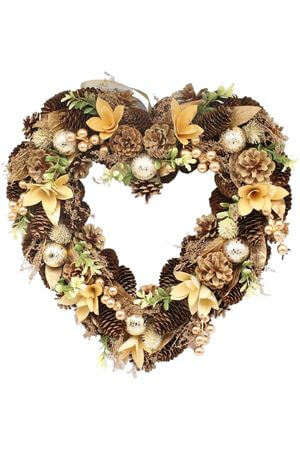 Krémszínű természetes szív kopogtató ajtódísz 43cm