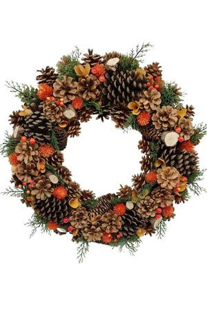 Színes őszi kopogtató ajtódísz tobozokkal 50cm