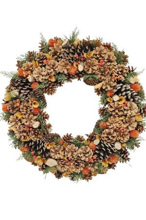 Színes őszi kopogtató ajtódísz tobozokkal 60cm