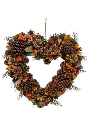 Színes őszi szív alakú kopogtató ajtódísz 43cm