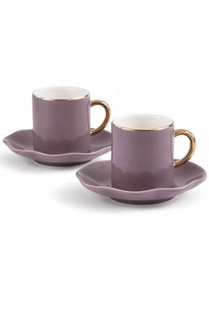 Fialové porcelánové šálky espresso s podšálkou 2ks