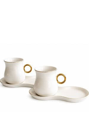 Bielo zlaté porcelánové šálky s táckou 2ks 200ml