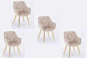 Béžovo zlaté zamatové jedálenské stoličky 4ks 81cm