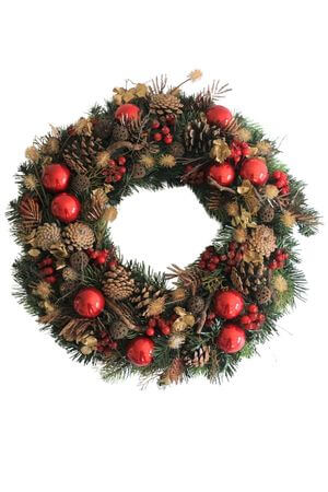 Červený prírodný vianočný veniec na dvere 50cm