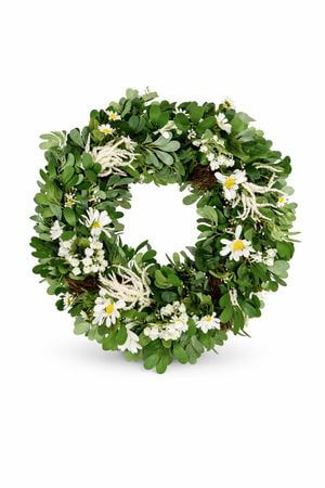 Bílý jarní věnec na dveře 55 cm
