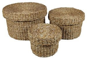 Tárolók tengeri fűből kerek 3-szett