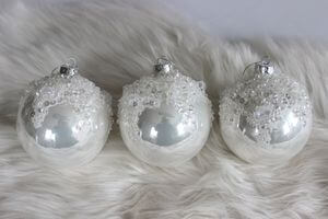 Biele sklenené vianočné gule LUX 3ks 10cm