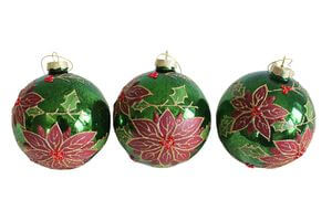 Zeleno červené sklenené gule 3ks 10cm