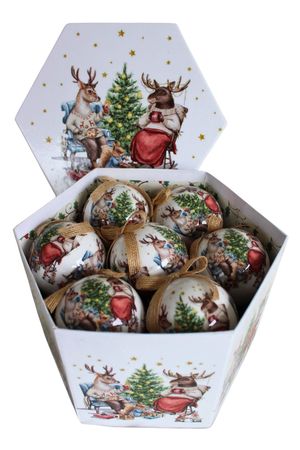 Karácsonyi gömbök rénszarvassal 7cm 14db
