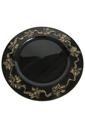 Čierno zlatý klubový tanier Vianočná ruža 33cm