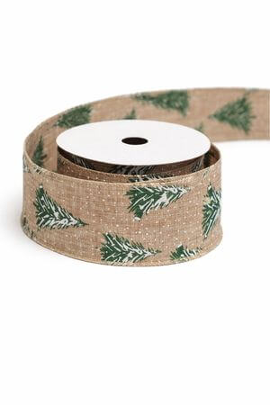 Természetes karácsonyi szalag fákkal 6cm 10m