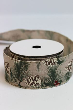 Prírodná vianočná stuha so šiškami 6cm 10m