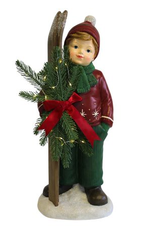 Karácsonyi figura fiú síléccel LED 48cm