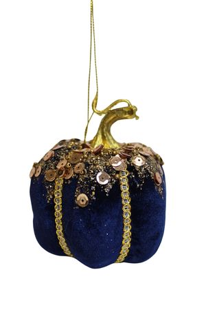 Modrá vianočná ozdoba zamatová tekvička 9cm