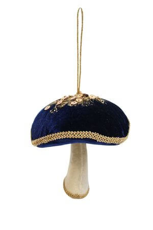 Modrá zamatová vianočná ozdoba hríbik 11cm