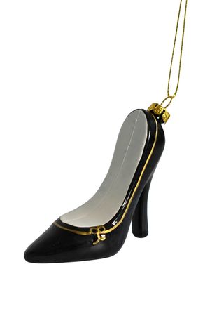 Fekete-arany karácsonyfadísz magassarkú 8cm