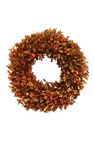 Stabilizált narancssárga puszpáng koszorú 40cm