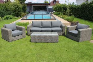 Šedé ratanové zahradní sezení se stolem 4-set