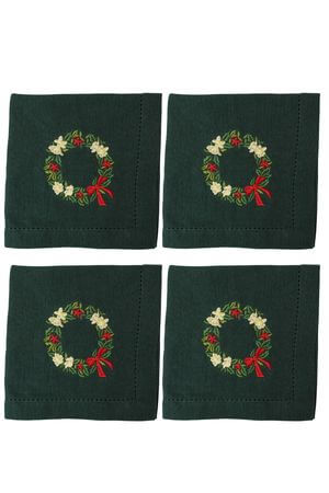 Zelené bavlnené obrúsky Vianočny veniec 4ks