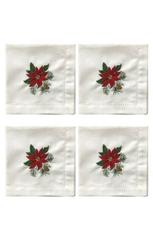 Fehér pamut szalvéták Mikulásvirág 4db