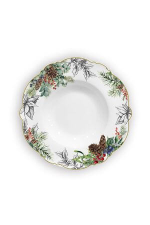 Karácsonyi mély tányér tobozokkal 22cm