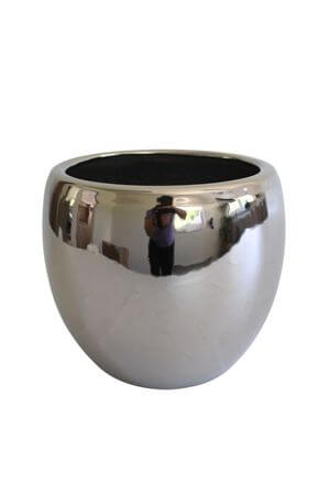 Strieborný okrúhly keramický kvetináč 19cm