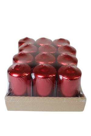 Piros fém hatású gyertyák 12db 10cm