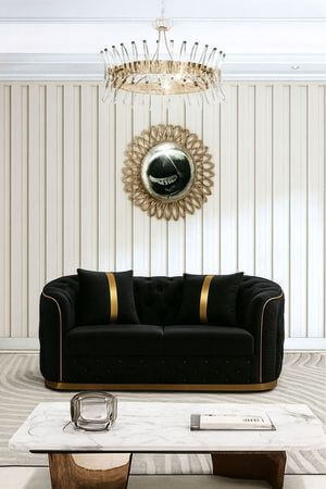 Čierna zamatová 2-sedačka ELISA 173cm