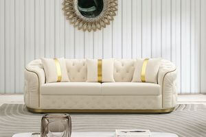 Krémová zamatová 3-sedačka ELISA 227cm