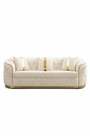 Krémová zamatová 3-sedačka ELISA 227cm