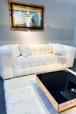 Krémová 4-sedačka z plyšového buklé 245cm