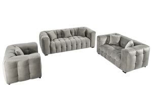 Szürke-barna bársony kanapé 3szett