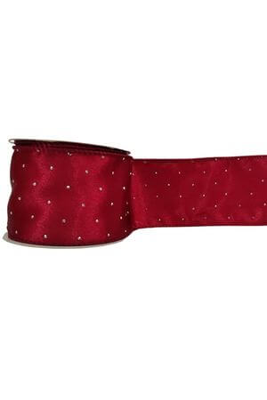 Červená stuha s kamienkami 6cm x 10m