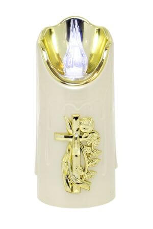 Bielo zlatá LED sviečka na hrob 16cm