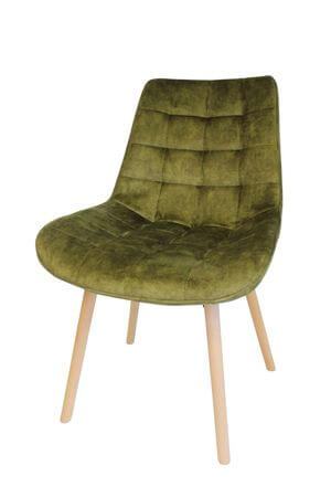 Olivová zamatová stolička s drevenými nohami 83cm