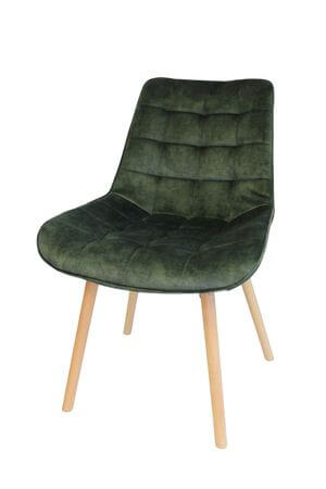 Zelená zamatová stolička s drevenými nohami 83cm