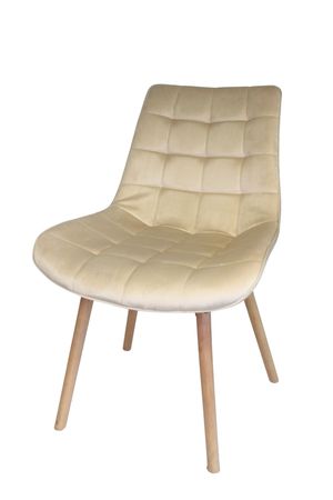 Krémová zamatová stolička s drevenými nohami 83cm