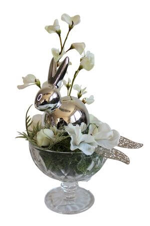 Jarná dekorácia so strieborným zajačikom 29cm