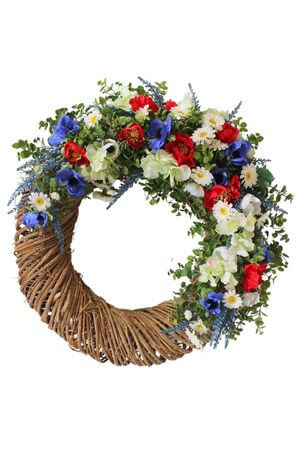 Modro červený veniec na dvere 55cm