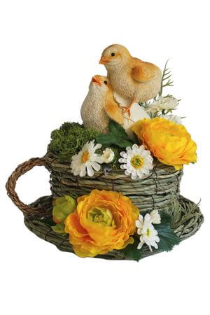 Jarná dekorácia kuriatka v košíku 27cm