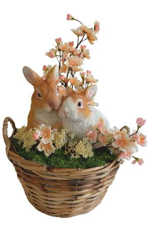 Jarná dekorácia zajkovia v košíku 38cm