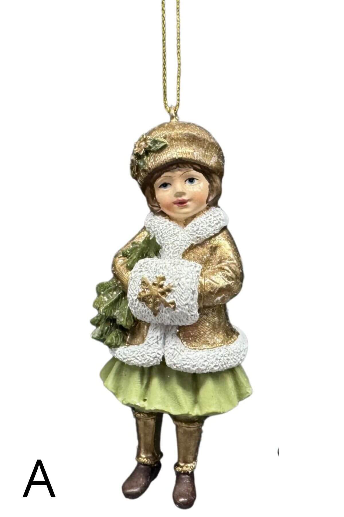 Zeleno zlatá vánoční figurka na stromeček 11cm 1ks