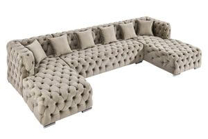 Bézs bársony U-alakú kanapé DREAM
