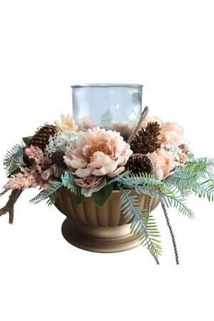 Zlatá ikebana na hrob se svícnem 33cm