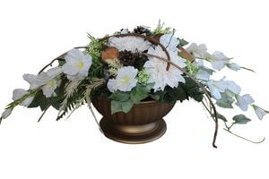 Bílá umělá ikebana na hrob 80 cm