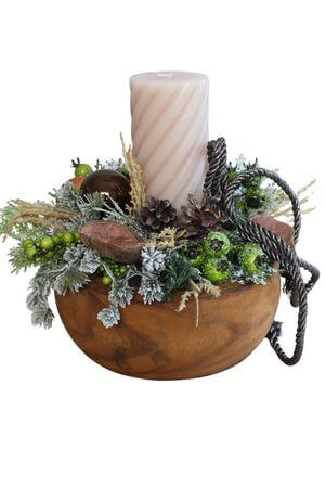 Vánoční svícen s krémovou svíčkou 27 cm