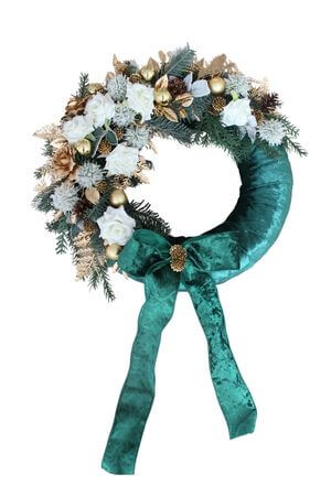 Zöld bársony koszorú ajtóra, 40 cm