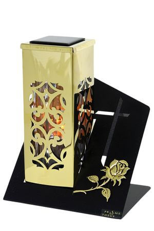 Zlatý solárny kahanec na hrob LUX Rose 23cm